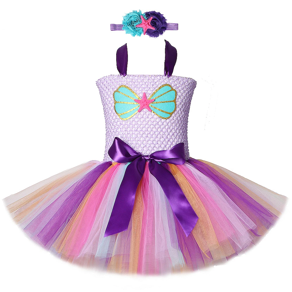 

Lavender Mermaid Princess Costumes for Girls Kids Sea-maid Tutu Dress with Flower Seastar Headband Birthday Party Dresses Outfit