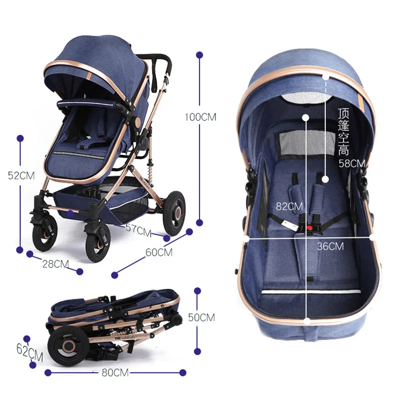 New 2020 Lightweight Luxury Baby Stroller 3 in 1,Portable High Landscape Reversible Stroller,Gold Stroller Travel Pram,baby car images - 6