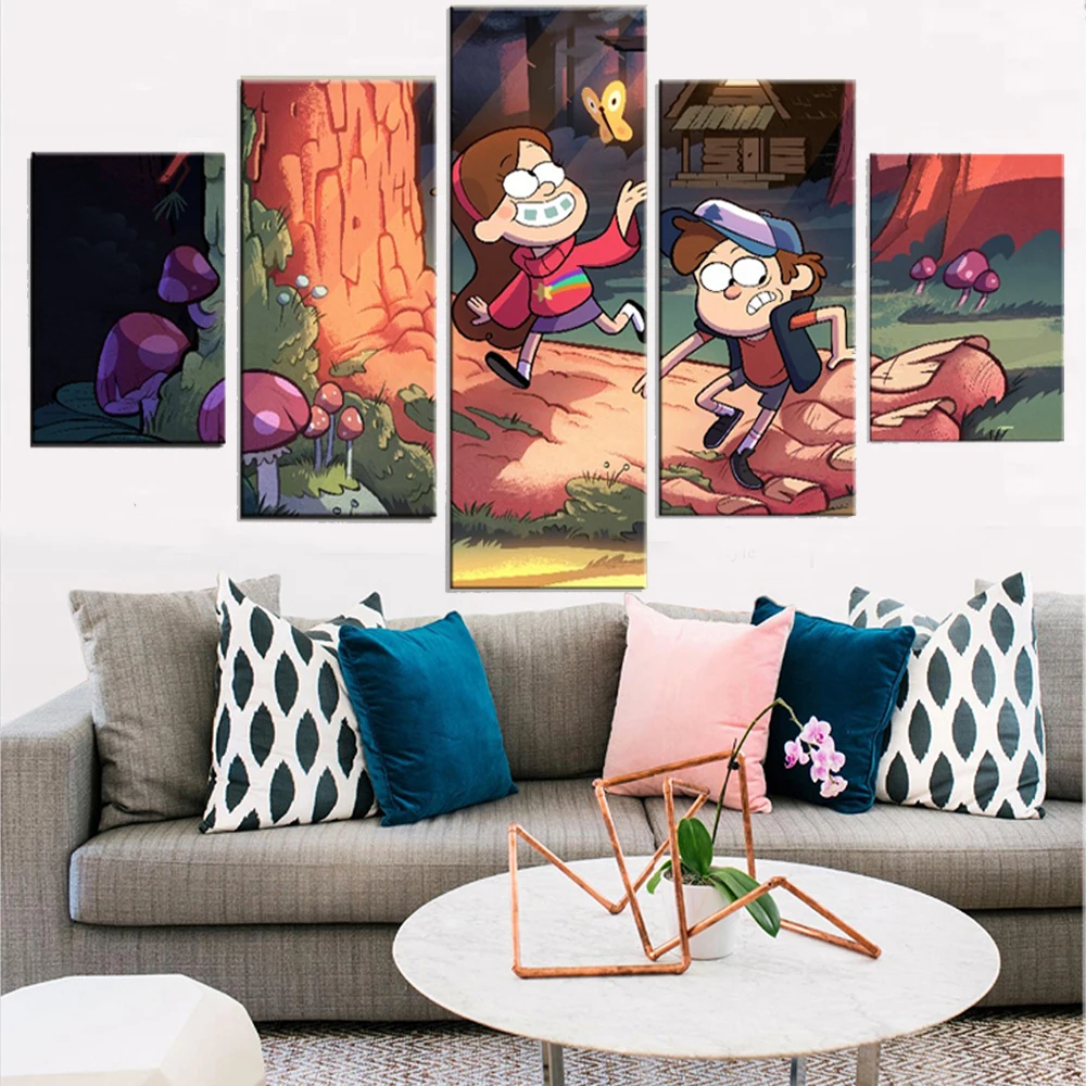 

5 Pieces Wall Art Canvas Painting Animated Cartoon Cute Kids Poster Home Decoration Modern Living Room Modular Framework