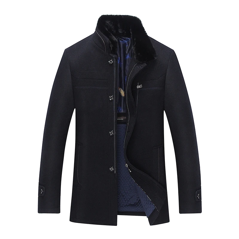 Модное мужское шерстяное пальто 2019 зимний теплый однотонный длинный тренчкот деловое повседневное на одной
