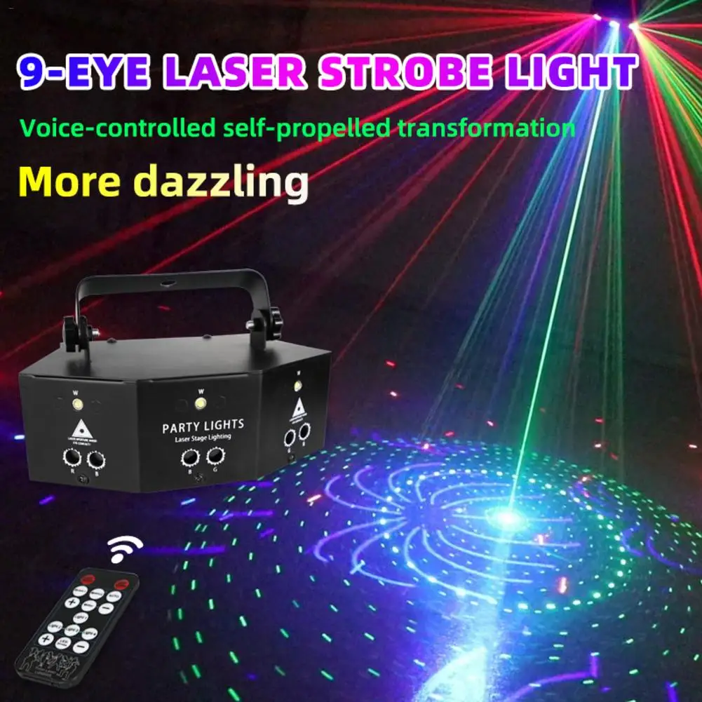 Party 9-eye RGB Stage Strobe Light DMX Control Remote Disco Lamp for Home KTV Halloween Christmas Party Decoration