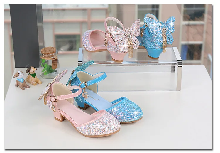 

girls princess shoes sandals baby high heels show catwalk children shoes summer Bows girls single shoes fashion kid crystal shoe