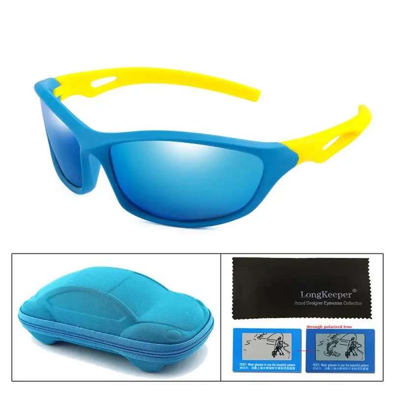 blue blue Longkeader, Детские поляризованные солнцезащитные очки UV400, Детские крутые солнцезащитные очки,, UV400, очки для мальчиков и девочек с коробкой, oculos de sol - Цвет линз: blue blue