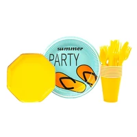 2022 summer holiday disposable paper plates cups spoon fork tableware decoration tropical party supples
