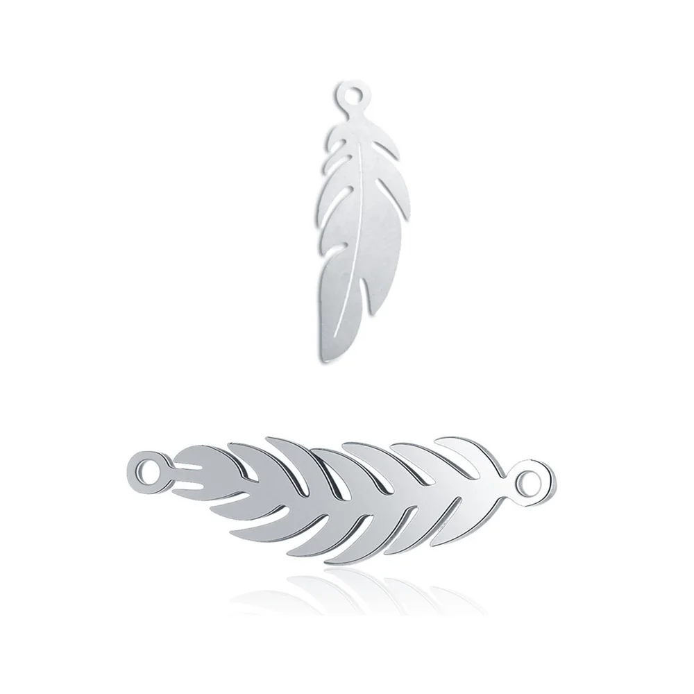 

10pcs Feather Charms Polished Real Stainless Steel Feather Pendant Connector Charms for DIY Bracelet Necklace Jewelry Making