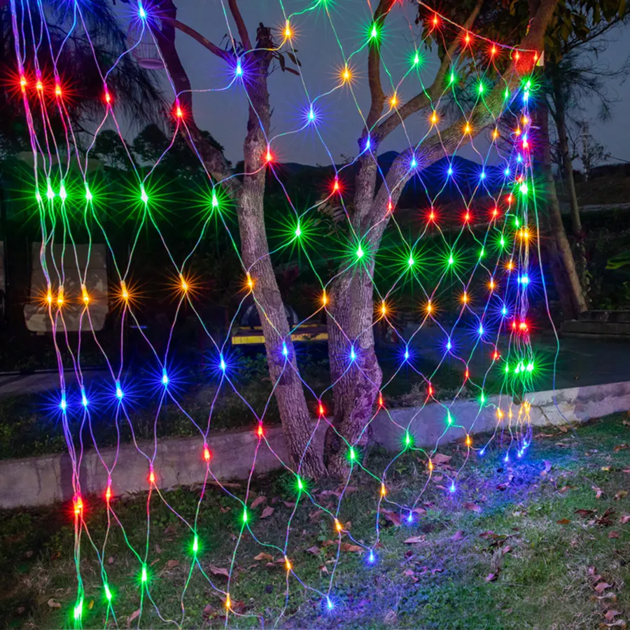 Thrisdar 2x2M 2X3M светодиодный сетчатый Сказочный светящийся шнурок, дерево-светло-бежевый палантин, Рождественская елка, отель, уличная, праздничная Свадебная сетка, сосулька, свет