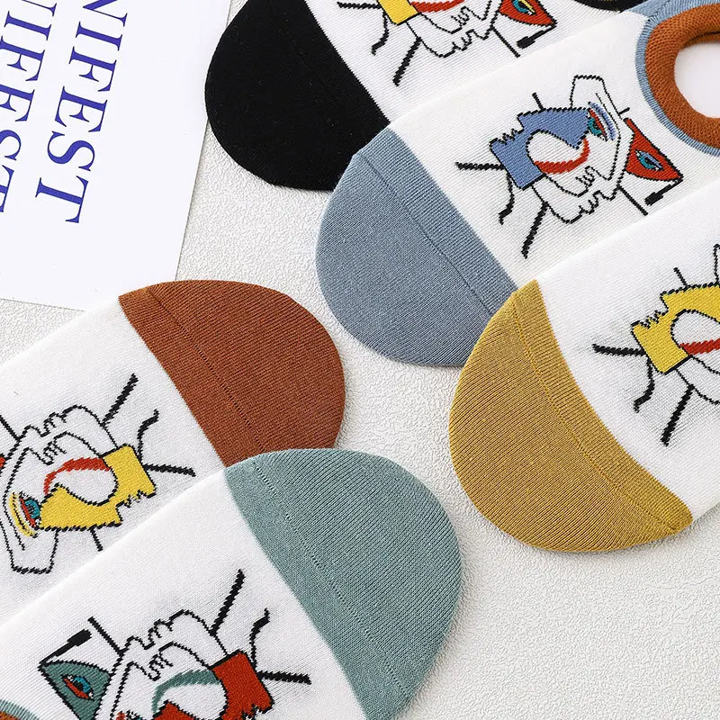 

Summer Spring Men's Cotton Invisible Socks Anti-dropping Colorful Fashion Trendy Boat Shallow Sweat-absorbent Show Ankle Socks