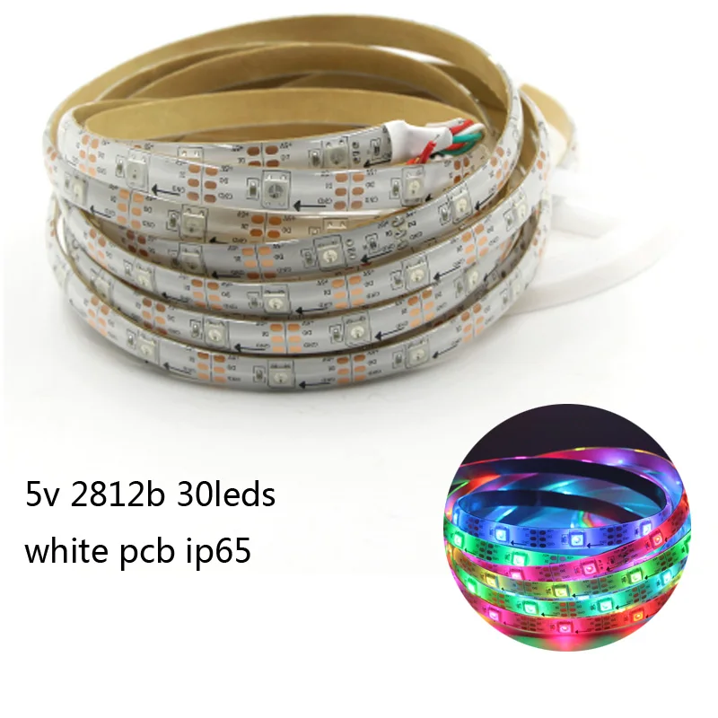white 30leds ip65 DC5V WS2812B пиксельные полосы 30/60 пикселей/м умная светодиодная Пиксельная полоса черный/белый PCB WS2812 IC IP30/IP65/IP67 Водонепроницаемый светодиодный стри - Испускаемый цвет: white 30leds ip65