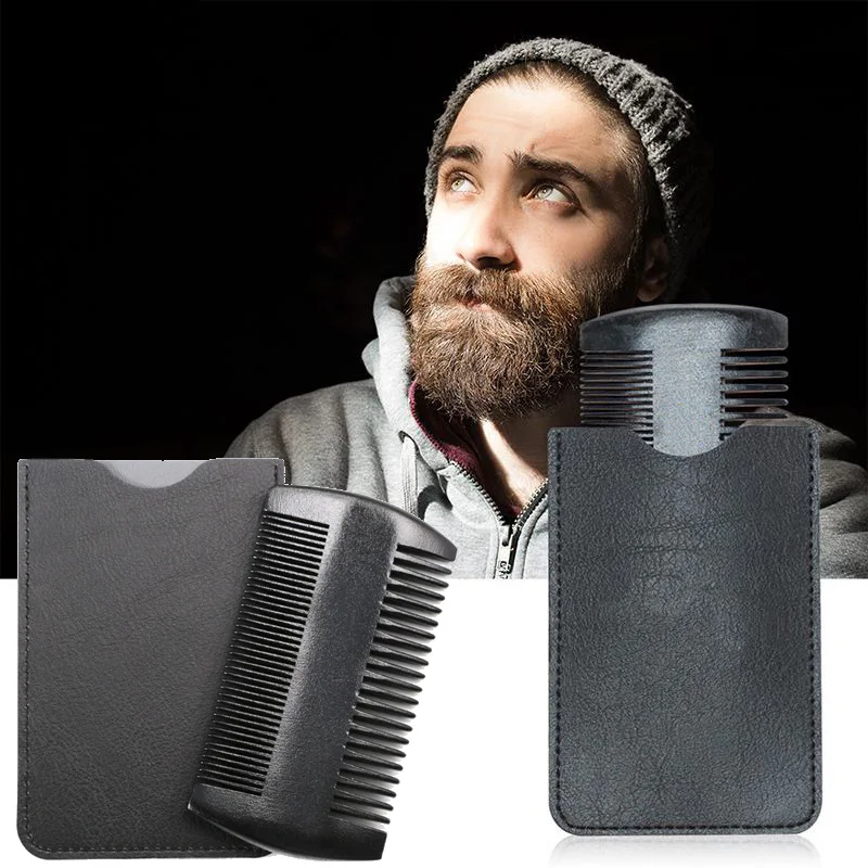 

1PCS Men Comb Double-sided PEAR Wood Beard Comb Anti-Static PU Leather Bag Beard Care Comb Portable Hair Whiskers Brush For Men