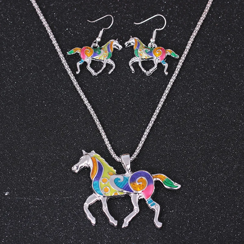 

Fashion dripping rainbow horse earrings necklace set ethnic accessories