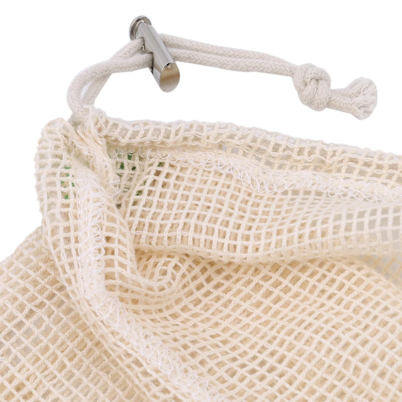 

Reusable Cotton Vegetable Bags Home Kitchen Hot Sell Fruit And Vegetable Storage Drawstring Washable Mesh Bags
