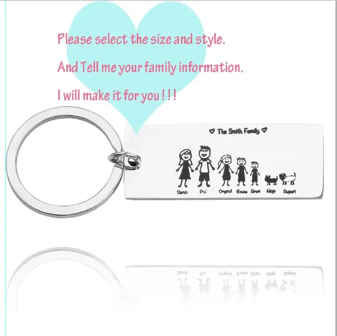 length 5cm width 2cm Креативная Персонализированная цепочка для ключей счастливая семья заказное имя серебро Нержавеющая сталь Брелки для родителей подарок для членов семьи - Цвет: length 5cm width 2cm