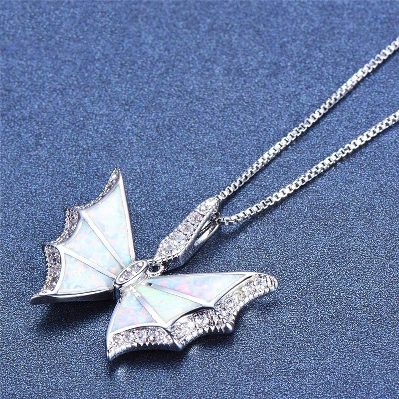 

Popular fashion luxury exquisite blue opal butterfly necklace female romantic wedding accessories pendant gift wholesale