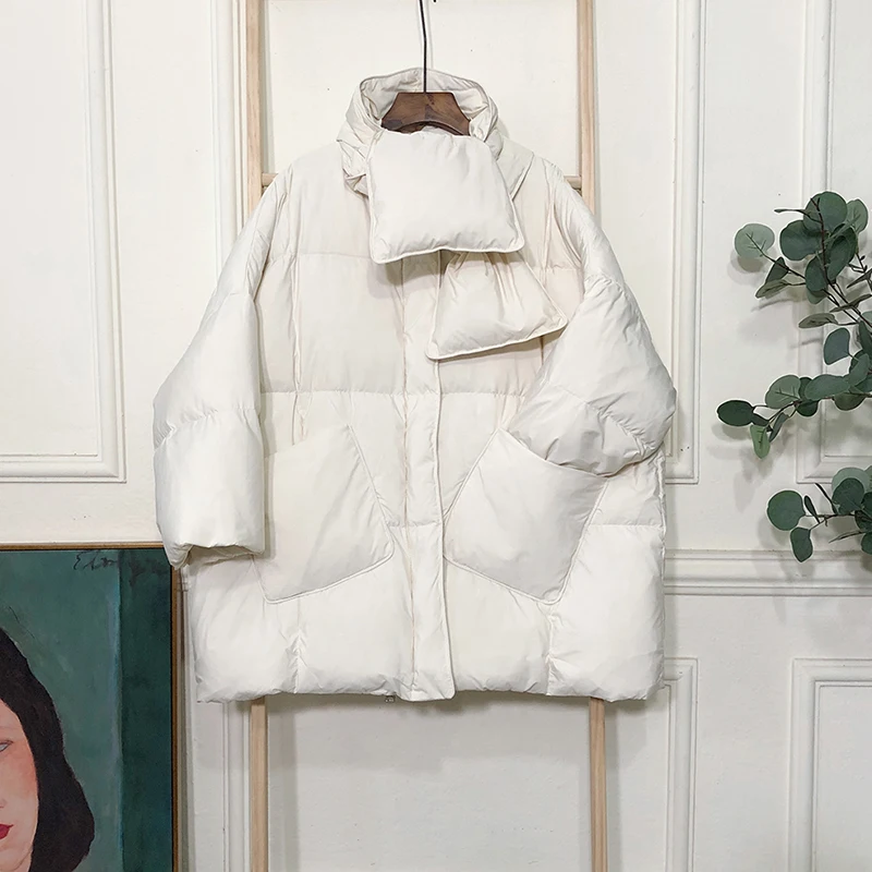 2019 зимняя куртка для женщин одноцветная с шарфом теплая Женская на 90% белом