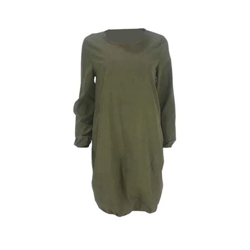 Elegant Women Autumn Loose Style Knee Length Dress Solid Color Party Fashion Streetwear Casual Sundress | Женская одежда