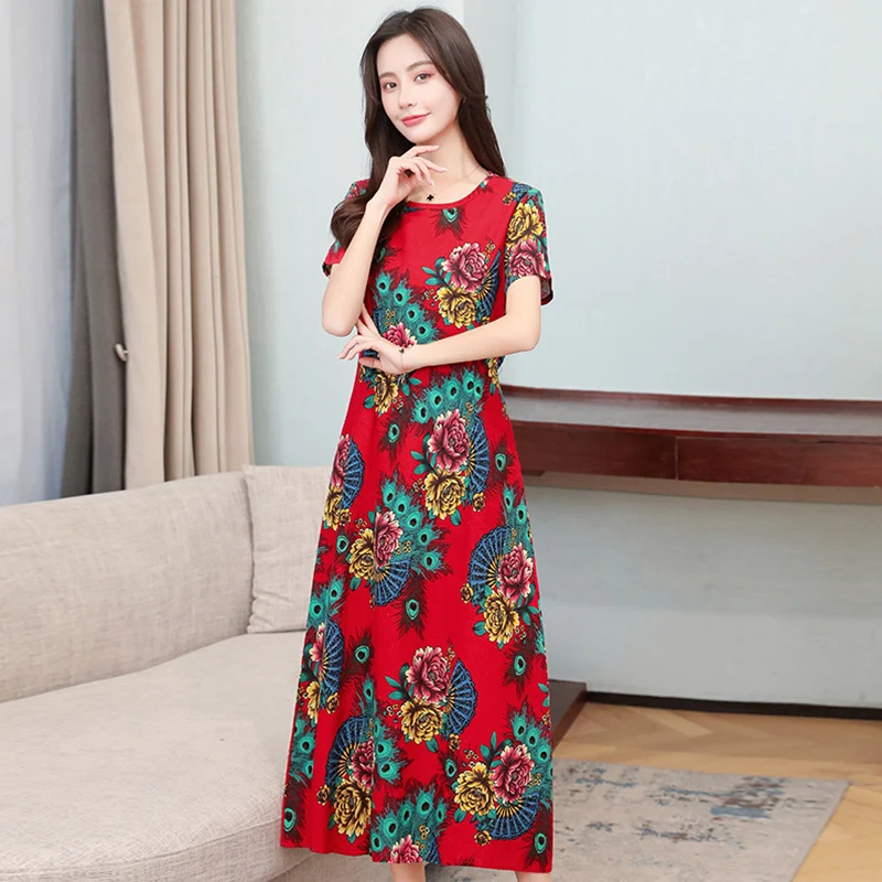 Summer Dress 2020 Women Floral Print Thin Casual Loose Maxi Sundress Vestidos Plus Size | Женская одежда