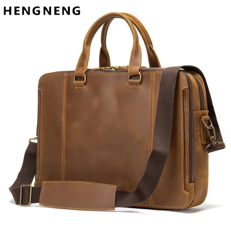 Vintage Man Handbag Male Briefcase Laptop Bag Work Business Bag Genuine Leather Briefcase Men Shoulder Bag Crossbody Bag For Man