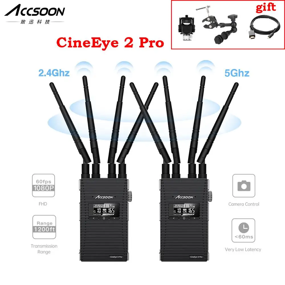 

ACCSOON CineEye 2 2S Pro 5Ghz Dual channel Wireless Transmission Monitor System SDI 1080P 60fps 350m for camera Live streaming
