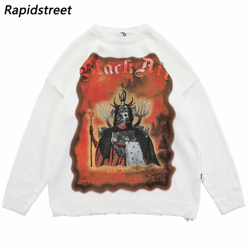 Вязаный свитер в стиле хип-хоп уличная одежда Харадзюку пуловер с принтом