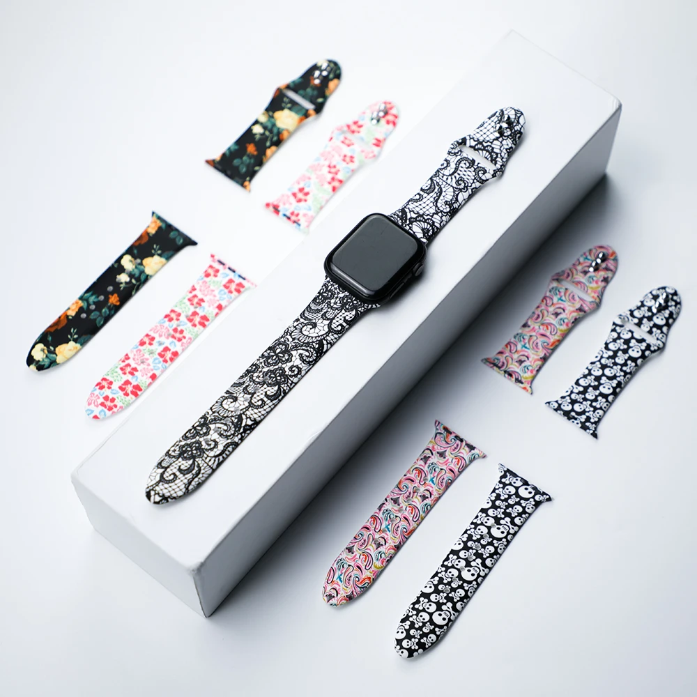 Ремешок с цветком для apple watch 5 4 band 44 мм 40 correa iwatch 42 38 браслет силиконовый 3 2 1