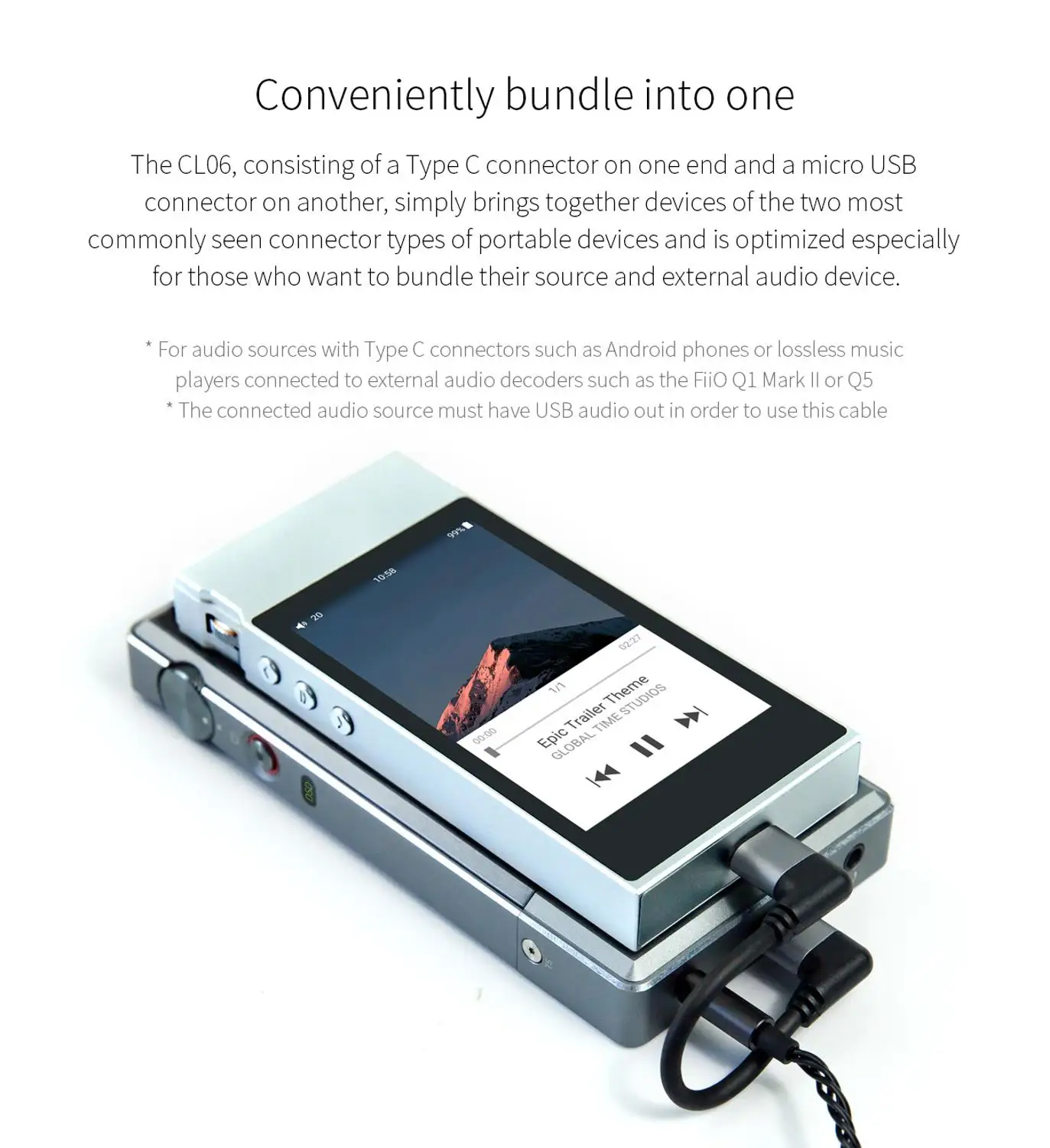 Кабель FiiO CL06 Type-C к Micro USB кабель для передачи данных Q1 Mark II Q5 Q5S | Электроника