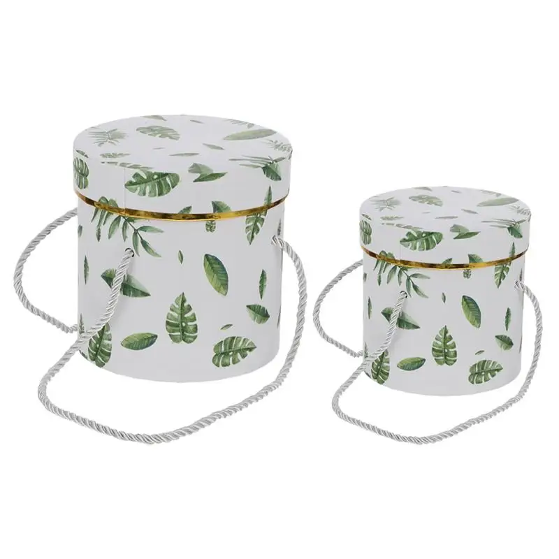 

2Pcs Portable Florist Hat Boxes Gift Box Packaging Boxes Round Flower Wrapping Box