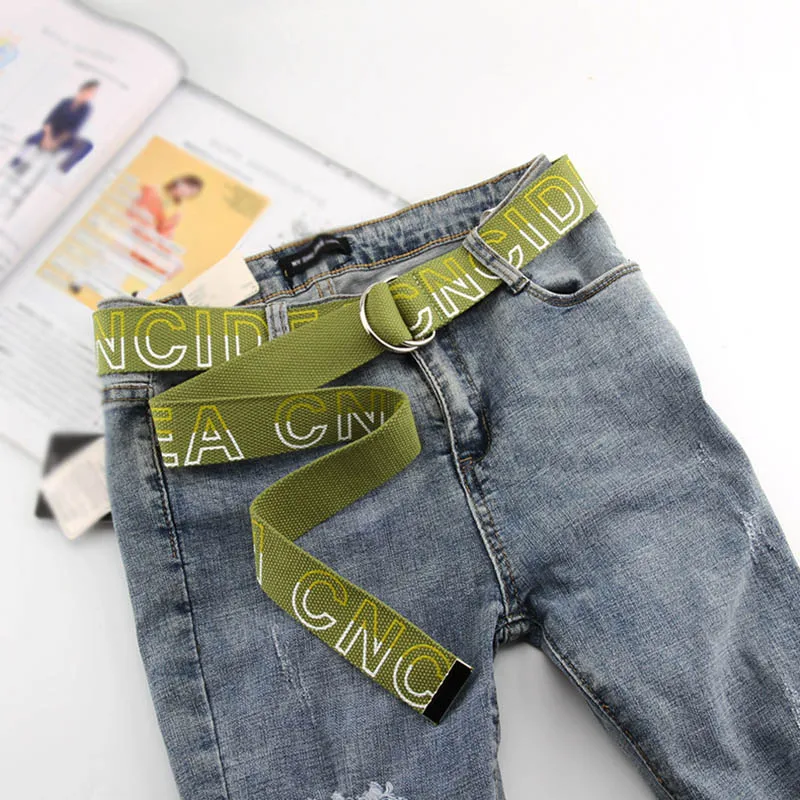 

New Fashion Canvas Belt Harajuku Punk Men Women Letter D Ring Buckle Long Waist Strap Casual Jeans Trouser Female Waistband
