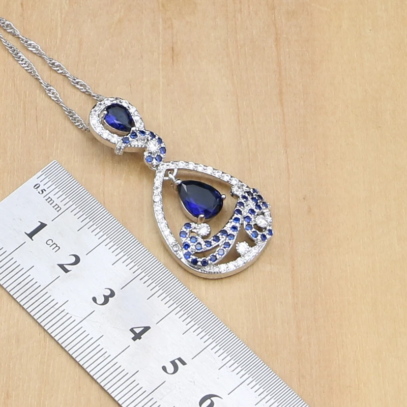 Peacock Silver 925 Jewelry Sets Blue Zircon White Stone For Women Party Earrings/Pendant/Rings/Bracelet/Necklace Set | Украшения и