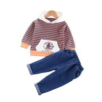 new spring toddler casual costume autumn baby girls clothes children boy striped hoodies pants 2pcssets kids cartoon sportswear