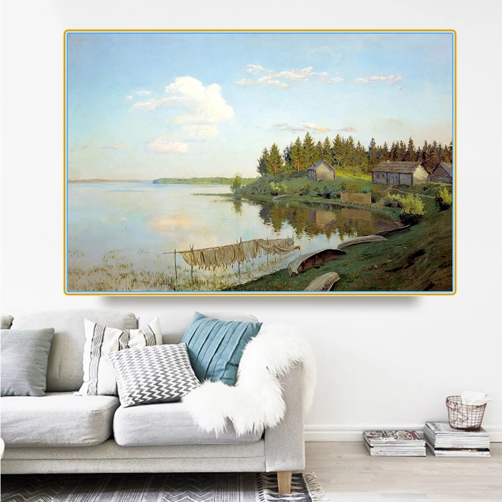 Цитон Левитан Исаак илих scenery Рыбалка деревня пейзаж Canvas Холст Картина маслом