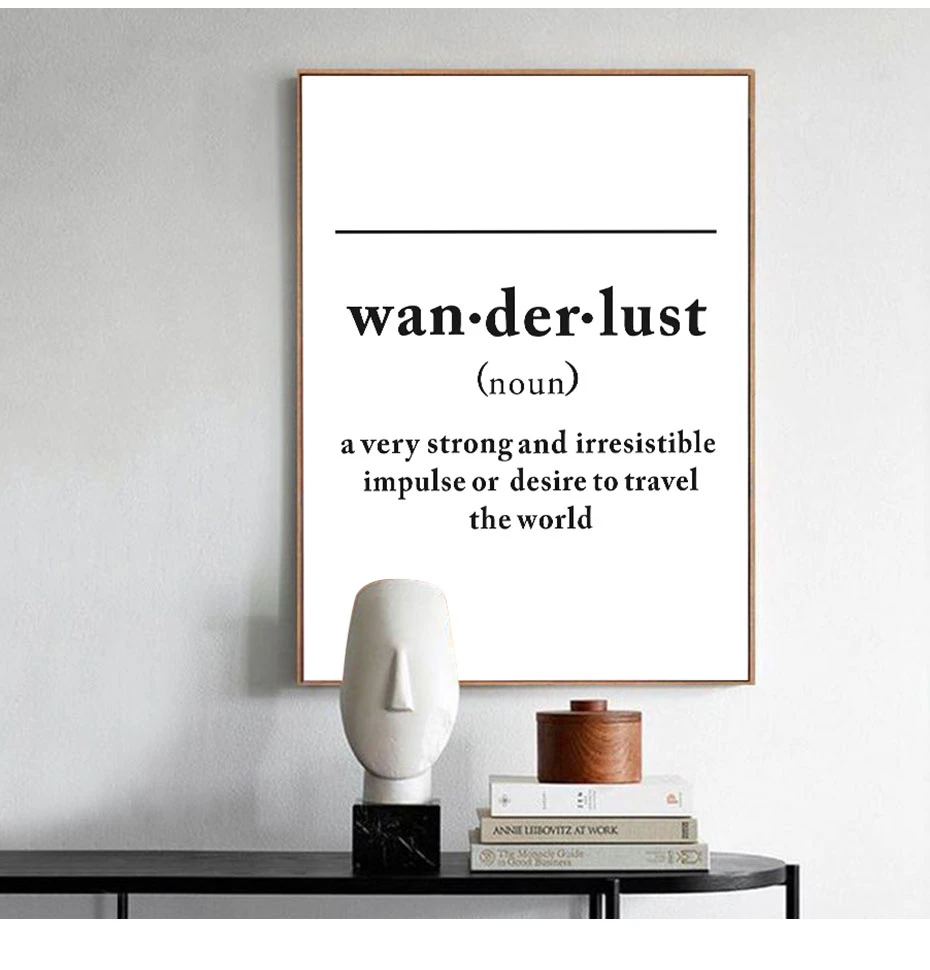 Черный и белый Wanderlust определение буквы холст живопись Скандинавия плакат печать стены Искусство картина для детской комнаты домашний декор