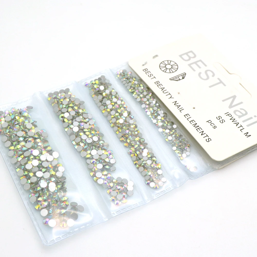 

2021 1 Pack Flatback Glass Nails Rhinestones Mixed Sizes SS4 SS6 SS8 SS10 Nail Art Decoration Stones Shiny Gems Manicure