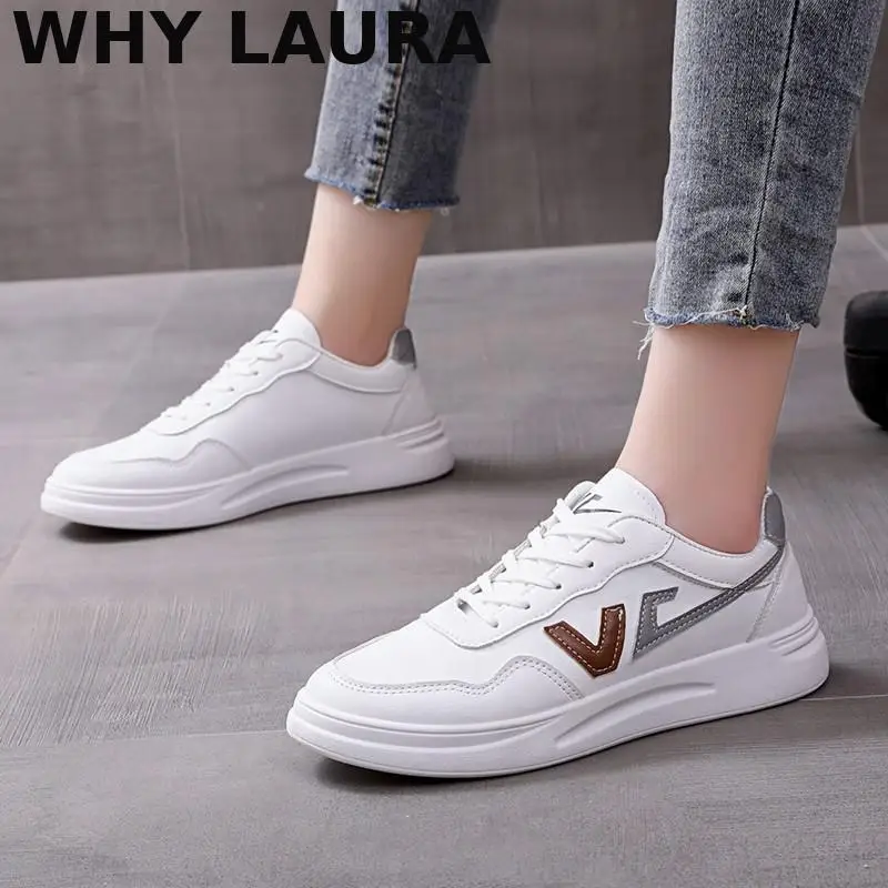 

2021 White shoes Women's PU leather waterproof shoes New fashion students casual shoes Women's thick soles comfortable tennis fl