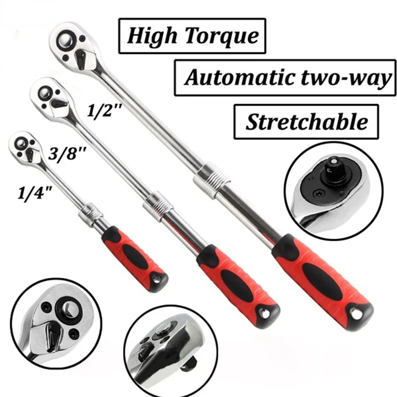 

1/4" 3/8" 1/2" High Torque Automatic Two-way Ratchet Wrench Cr-V Flexible Socket Driver Length Adjustable 72 Teeth Spanner