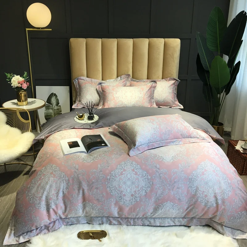 Pink bohemian duvet cover Egyptian cotton bedding set European pastoral satin bedspread queen king size bed in living room | Дом и сад