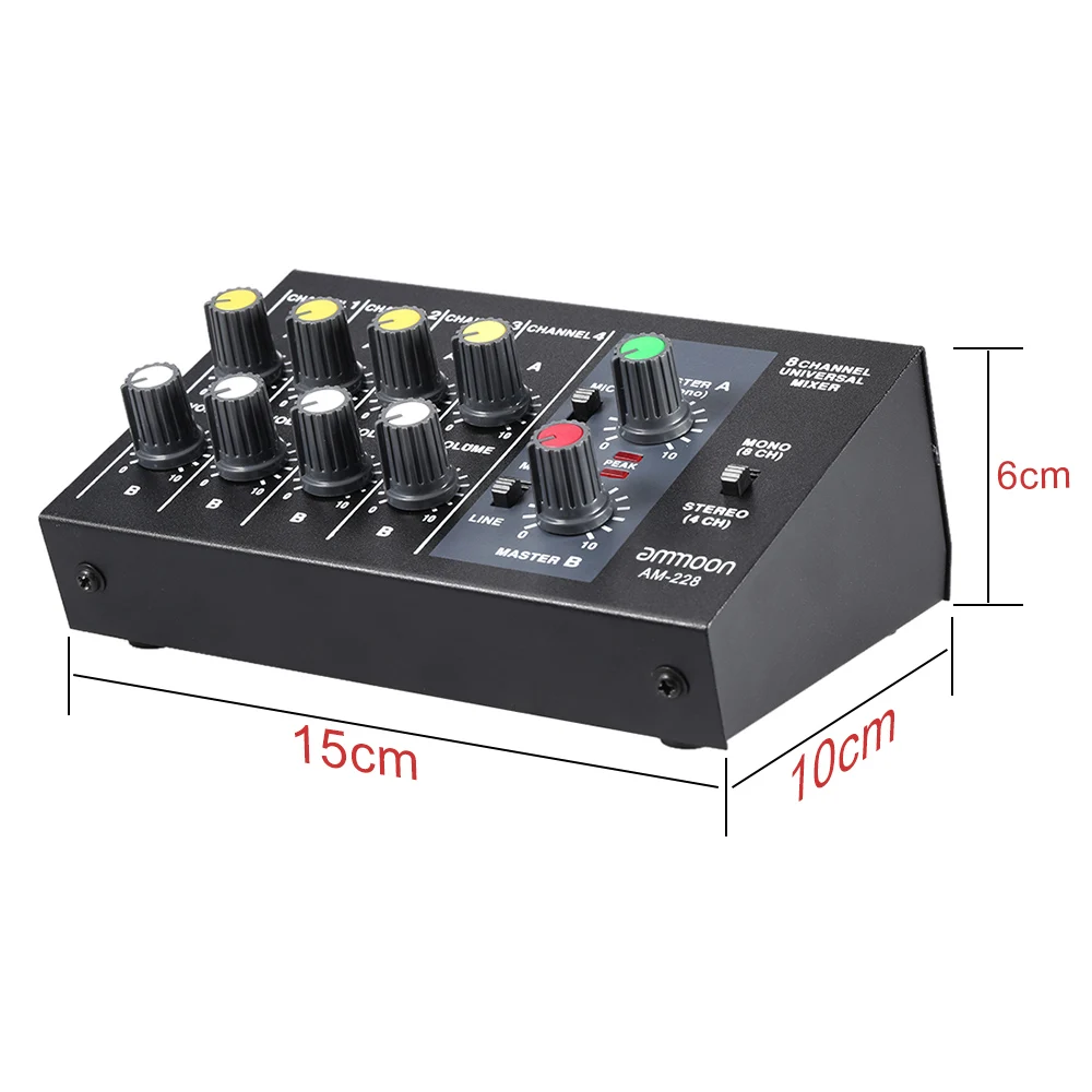 Ammoon AM-228 8 каналов аудио DJ микшер ультра-компактный низкий Шум металлический