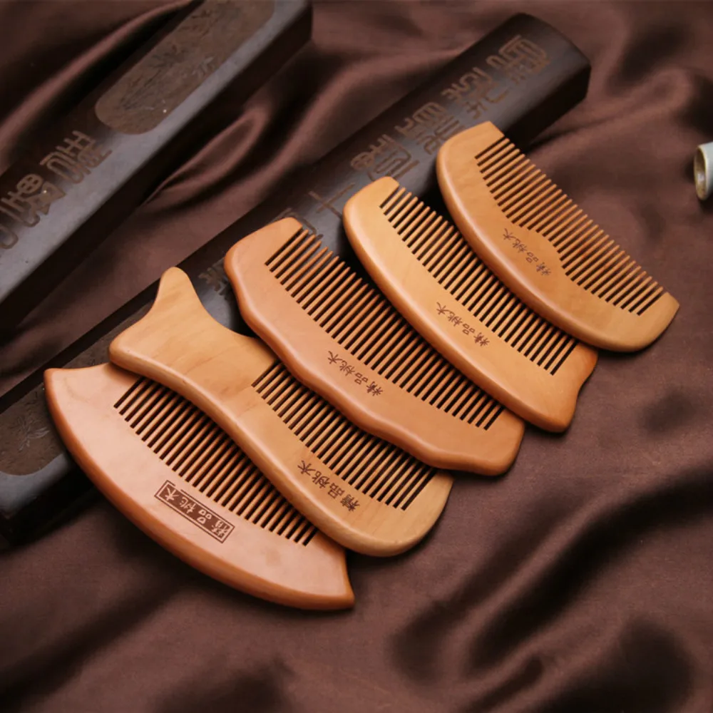 

1PC New Anti-Static Comb Natural Peach Solid Wood Comb Engraved Peach Wood Healthy Massage Hair Care Tool Beauty Accessories