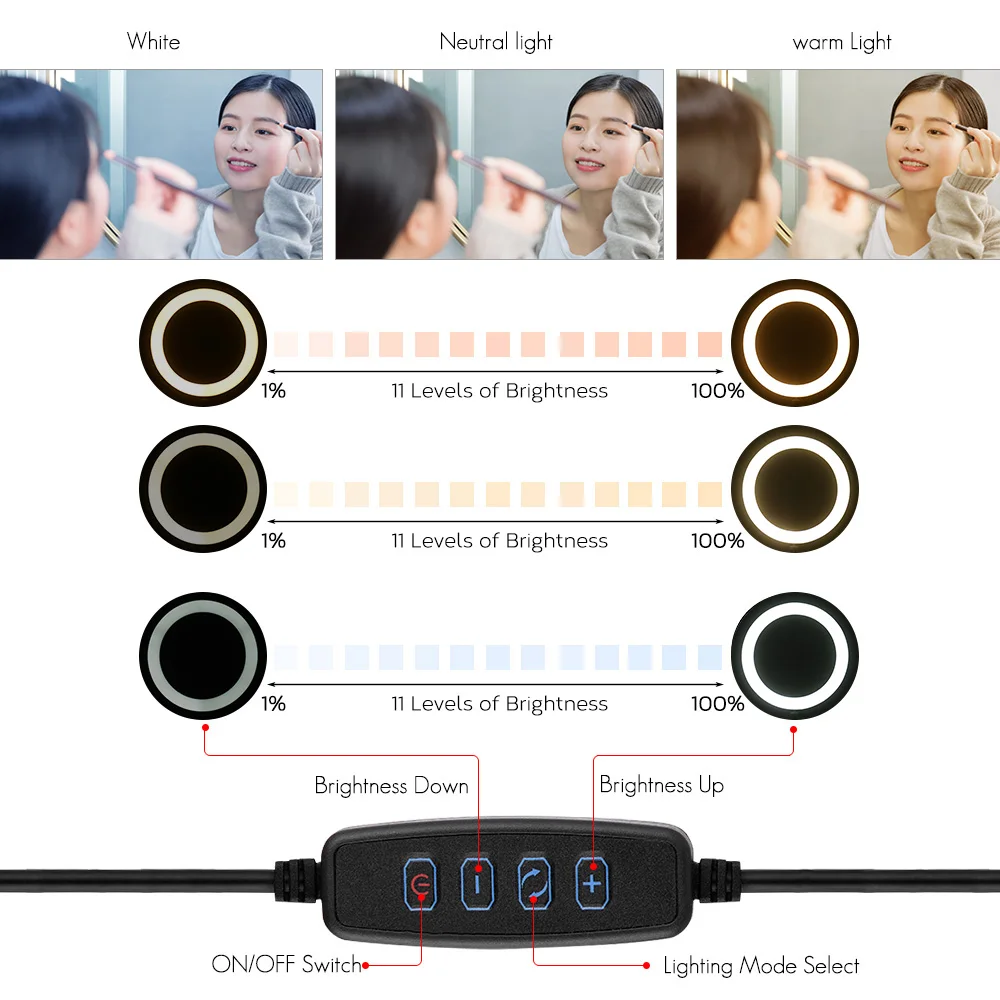 Настольная светодиодная кольцевая лампа 10 дюймов для селфи макияжа видеозаписи 3