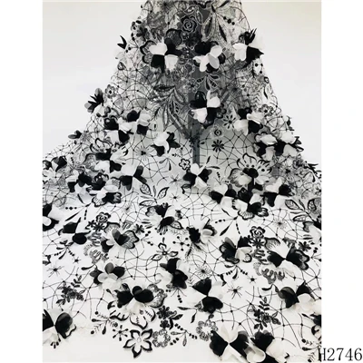 black YF HZGJMY 3D ручной работы Цветы французская кружевная ткань африканская вышивка тюль сетка кружевная ткань для одежды A2746 - Цвет: black