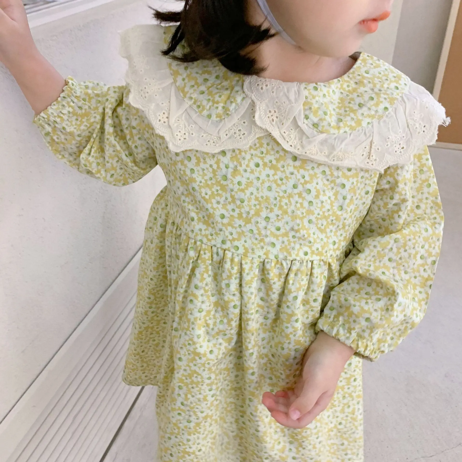 

Spring Toddler Girl Floral Dress Infant Baby Girl Vintage Dresses Girls Long Sleeve Cute Flower Frocks for Children 's Clothing