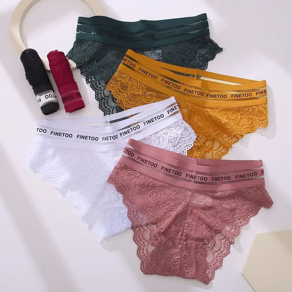 

Women's Panties Sexy Lace Letter Panties Temptation Low-waist Panties For Women Transparent Hollow Out Underwear Female