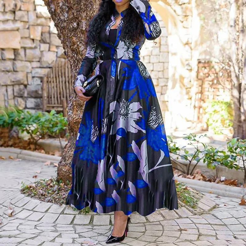 

2021 New Summer Holiday Fashion Plus Large Size Women Casual Dress Beach Wear Sexy Boho Floral Print Maxi Long Bohemian Dress