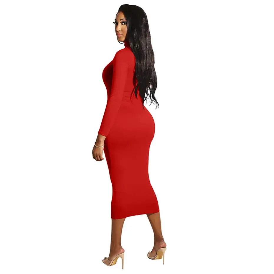 Женское платье миди с длинным рукавом и высоким воротником|Женские платья| |