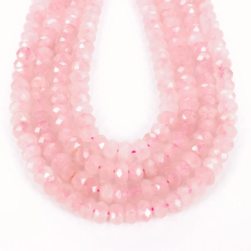 

Natural Hard Faceted Rose Pink Quartz Loose Rondelle Beads Strand 5 by 8MM For Jewelry DIY Making Necklace Bracelet