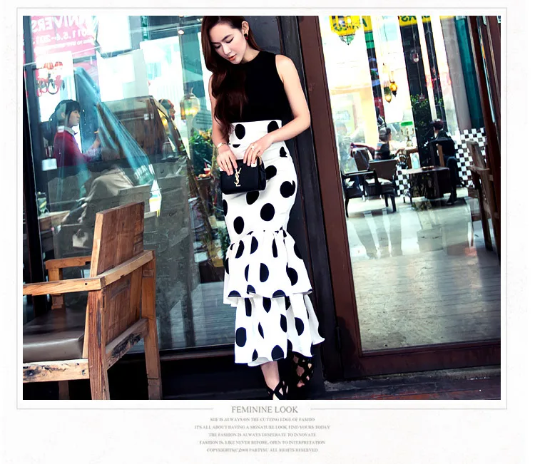 Сезон лето Модные женские Макси Длинная с принтом в горошек и юбка изображением