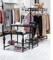 european combination mens and womens clothing store hanger display rack floor type double row in the island shelf