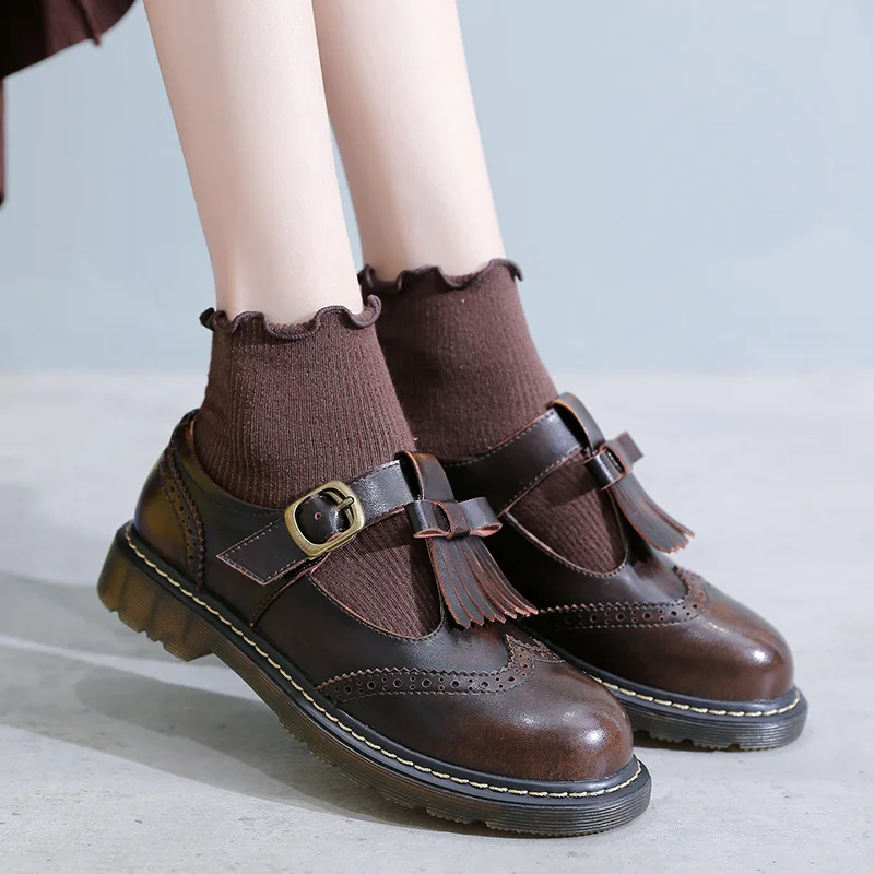 

Новинка 2022, японские Туфли Мэри Джейн, мягкие туфли для девушек в стиле Харадзюку, женские туфли в стиле Лолиты на плоской подошве с кисточка...