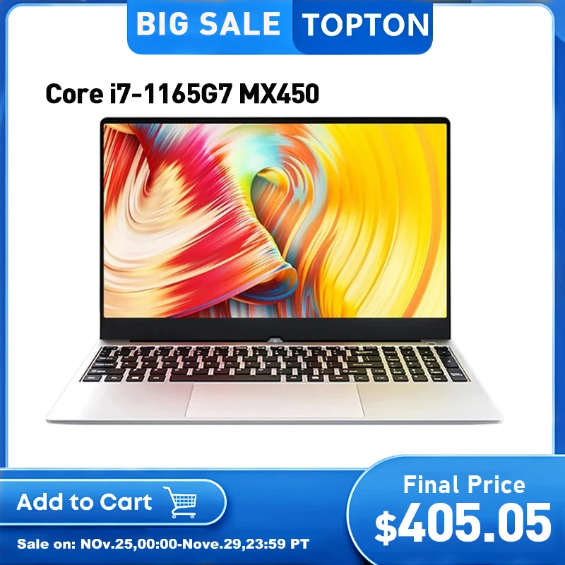 Topton 15.6 inch Gaming Laptop Intel i7 1165G7 i5 1135G7 MX450 2G Windows 10 Metal Notebook Computer PC Netbook AC WiFi BT 4*USB
