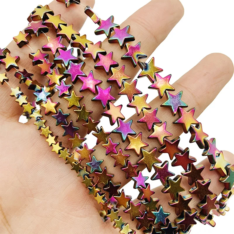 

RBFHYER Rose Red Five-Pointed Star 4/6/8/10mm Natural Hematite Stone Charm Loose Beads For Jewelry bracelet Necklace Making DIY