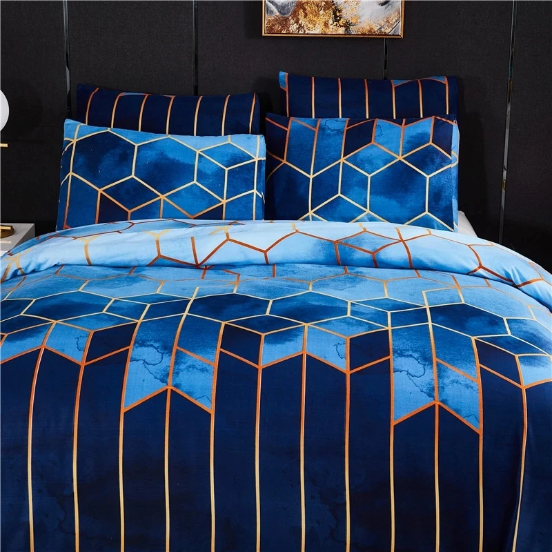 

King Size Bedding Set Geometry Gilt Lines Duvet Cover Pillowcases 3pcs Set Single Twin Full Double Queen Comforter Bedding Set